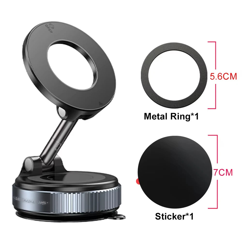 Magnetic Car Phone Holder – 360° Rotating Stand with Mechanical Vacuum Suction Cup