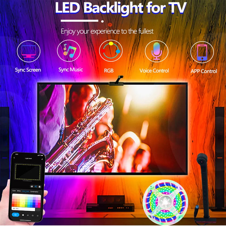 RGBIC LED TV Backlight Strip with Camera – App Control, Music Sync Smart Lights for 55-75” TVs