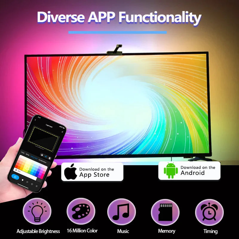 RGBIC LED TV Backlight Strip with Camera – App Control, Music Sync Smart Lights for 55-75” TVs